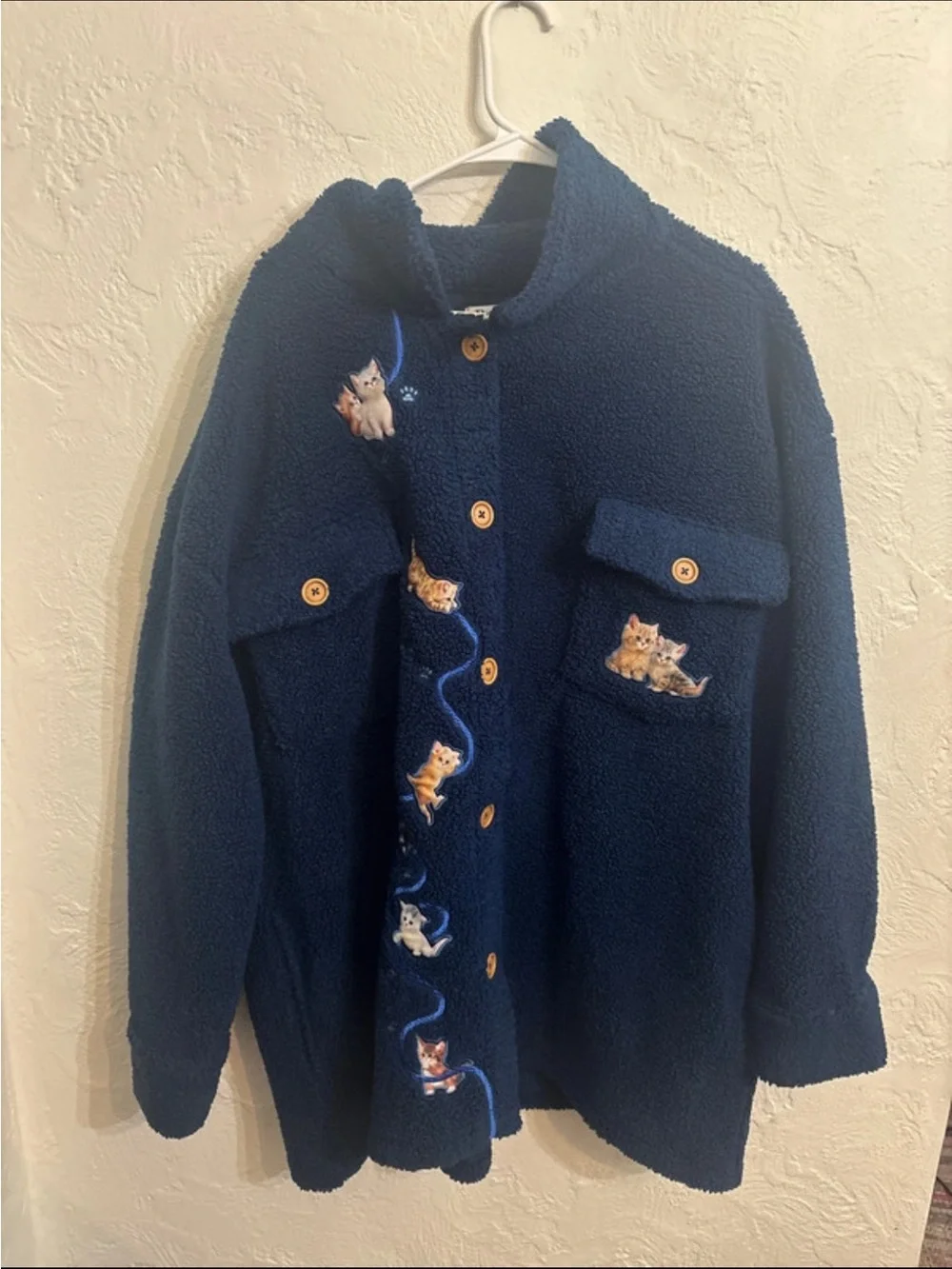 The Bradford Exchange Navy Blue Sherpa Jacket with Kitten Embroidery